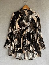 Free People Dress Womens XS Black Floral Baby Doll Mini Flowy Oversized