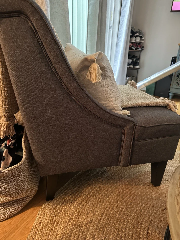 Denim Blue Upholstered Sofa with Plush Cushions and matching chair - Image 4 of 4