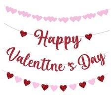 10 Feet Glitter Happy Valentine's Day Banner, No DIY Red Heart Garland for