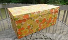 Vtg 60s 70s Cardboard Storage Chest Box W/ Lid Flower Power Orange Yellow