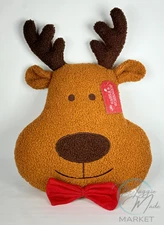 New Winter Wonder Lane Reindeer Pillow 12x18 Brown with Bow Tie Cute Christmas 