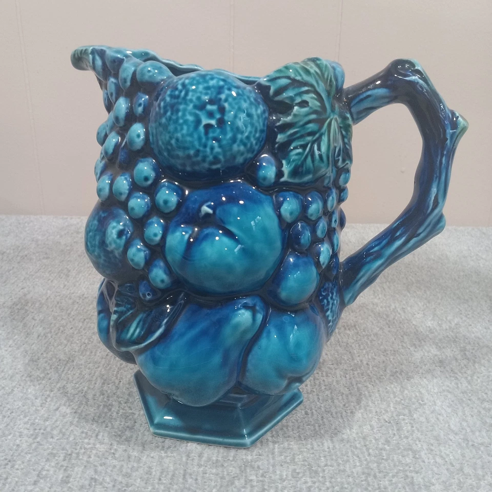 Кувшин на ножках Inarco синий/зеленый 6 дюймов E-2429 виноград, груши, персики, яблоки - Изображение 2 из 4