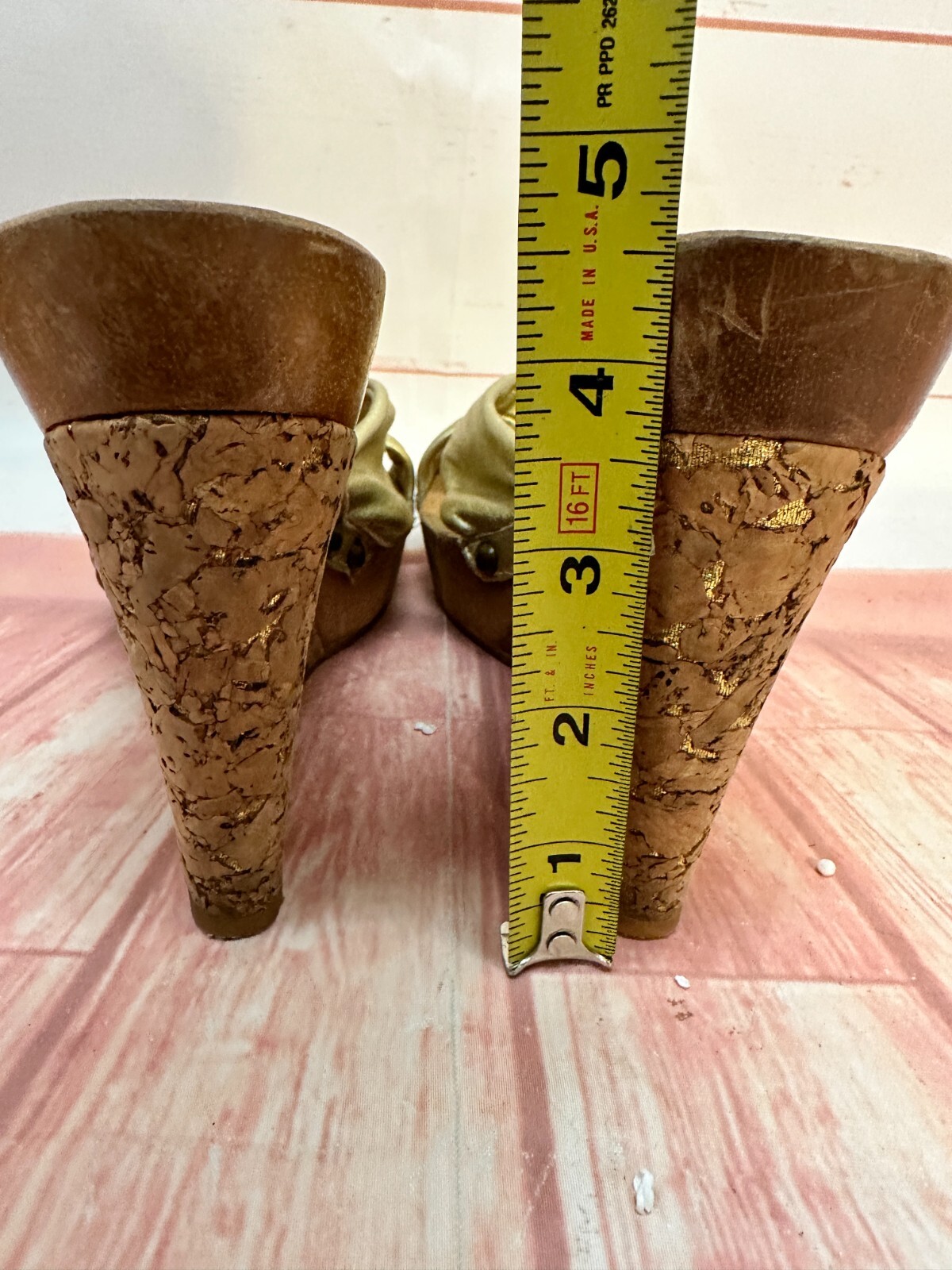 Metallic Gold Cork High Heel Shoes Platforms Jessica Simpson Size 8.5M