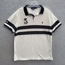 Polo Ralph Lauren Men Polo Shirt Large White 3 Striped Logo Embroidered READ