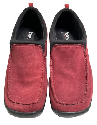 ソフト TOTES WOMEN 8.5 RED SUEDE LEATHER SLIP ON LOAFERS 37548-07 SHOES