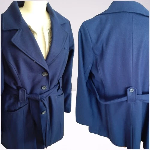 VETEMENTS Trench corto Merona viola viola cintura bottoni foderato lana L large 12 14