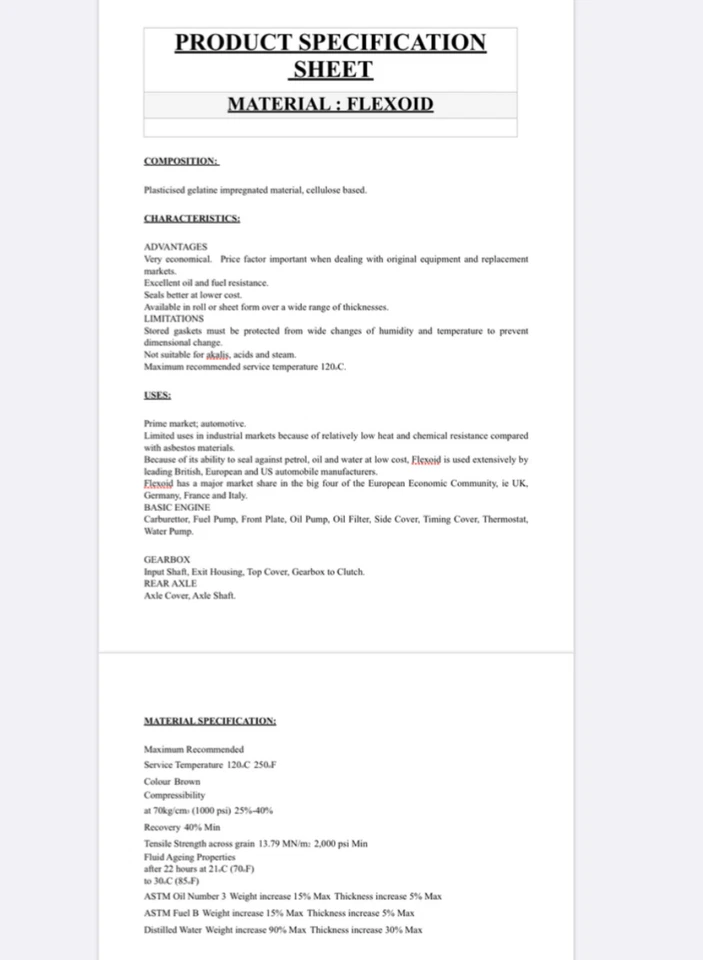 PAPEL JUNTA FLEXOIDE 0.15 0.25 0.40 0.50 0.80 1.00 1.20 1.40 1.60 2.00 y 2.40mm Foto 4 de 4