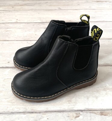 Girls Size Black Vegan Leather Chelsea Boots Side Zip Kids Shoes