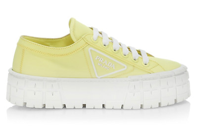 Prada Yellow Nylon White Platform Lug Sole Flat Low Top Trainer