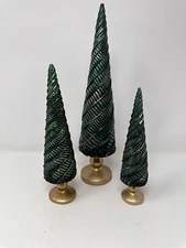 Set of 3 Green and Gold Christmas Trees, Traditional Christmas, Village Tree NEW