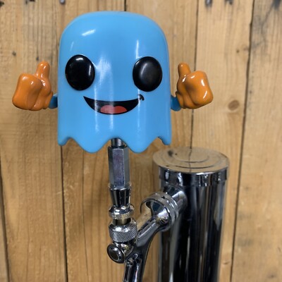 Pac Man Ghost Beer Tap Handle Retro Video Game Arcade Inky Blue Ms Mrs Miss