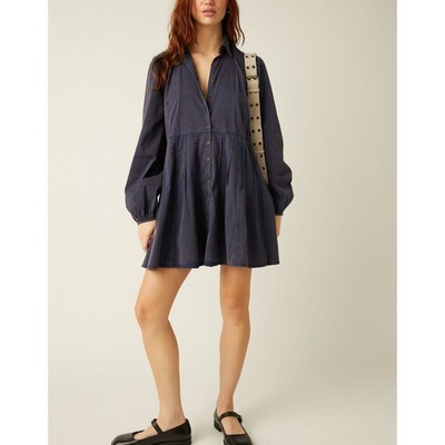 FREE PEOPLE Marvelous Mia Solid Mini Dress / Dried Indigo MEDIUM NWT
