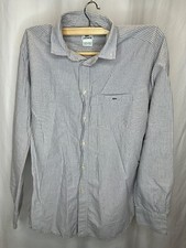 Lacoste Shirt Mens 38 Blue Stripe Long Sleeve Slim Fit Button Up Logo