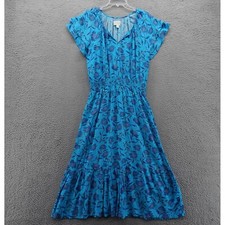 Destination 365 Floral Print Maxi Dress Medium Petite Blue Womens Beach Tiered