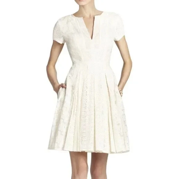 chinese dress ladies BCBG white lace and blush dress, size S