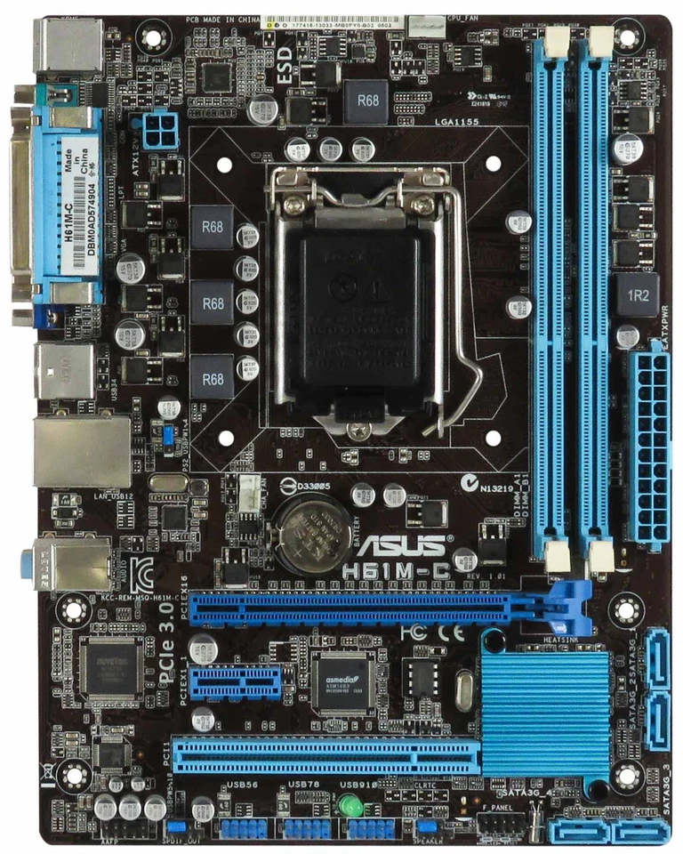MAINBOARD ASUS H61M-C LGA1155 INTEL H61 2xDDR3 PCIe PCI 4xSATA 4xUSB LPT COM VGA - Bild 2 von 2