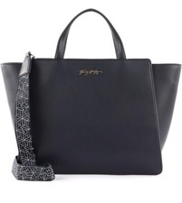 🌟 Tommy Hilfiger Black Leather Handbag Bag Tote Gold Logo Hardware New W Tags