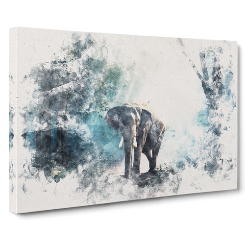 Elephant Roaming In A Green Forest Canvas Wall Art Print Framed Picture Decor - Picture 2 of 7
