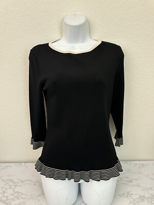 Notations Vintage Women's Blouse Top Long Sleeve Size M USA Pullover Black B2