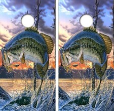 Jumping Largemouth Bass Fishing Cornhole Board Game Wraps FREE LAMINATION 1287
