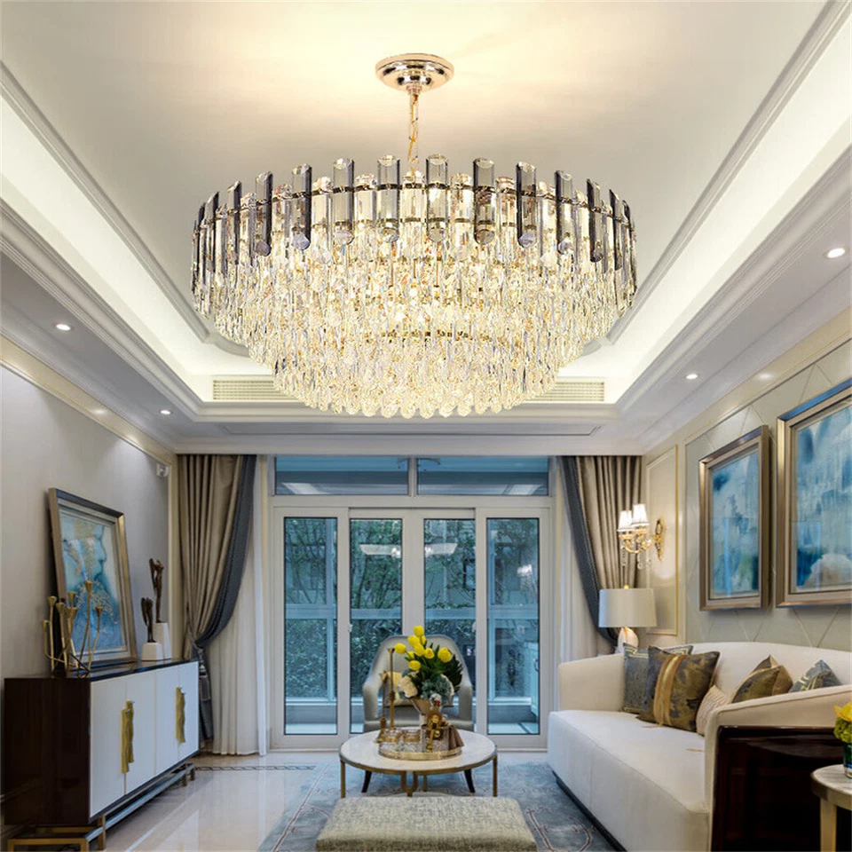 40-100cm Crystal Chandelier Square/Round Ceiling Light LED Hanging Lamp Pendant - Image 2 of 4