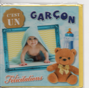 Carte Naissance C Est Un Garcon Felicitations 3d Bebe Et Ours 17 X 17 Cm Ebay