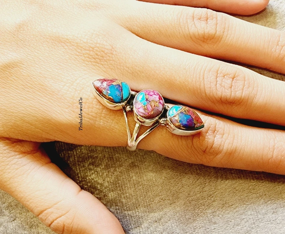 925 Пробы кольцо розовый устрицы бирюза кольцо женщин кольцо ручной работы кольцо - Изображение 2 из 4