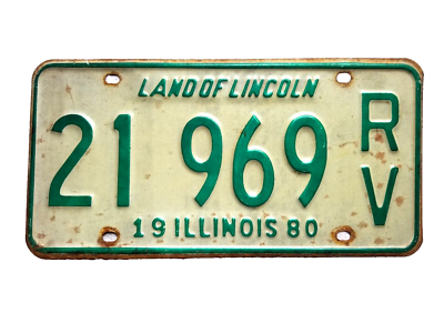 Illinois Land of Lincoln Green White Metal RV Expired 1980 License