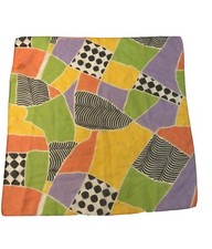 Abstract Floral Square Scarf Made in Italy Neon Green Orange Green Boho Chic