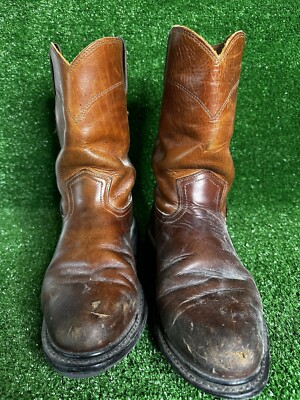 Justin Leather Work Boots Oil Resisting Brown Pull On Men display picture 3