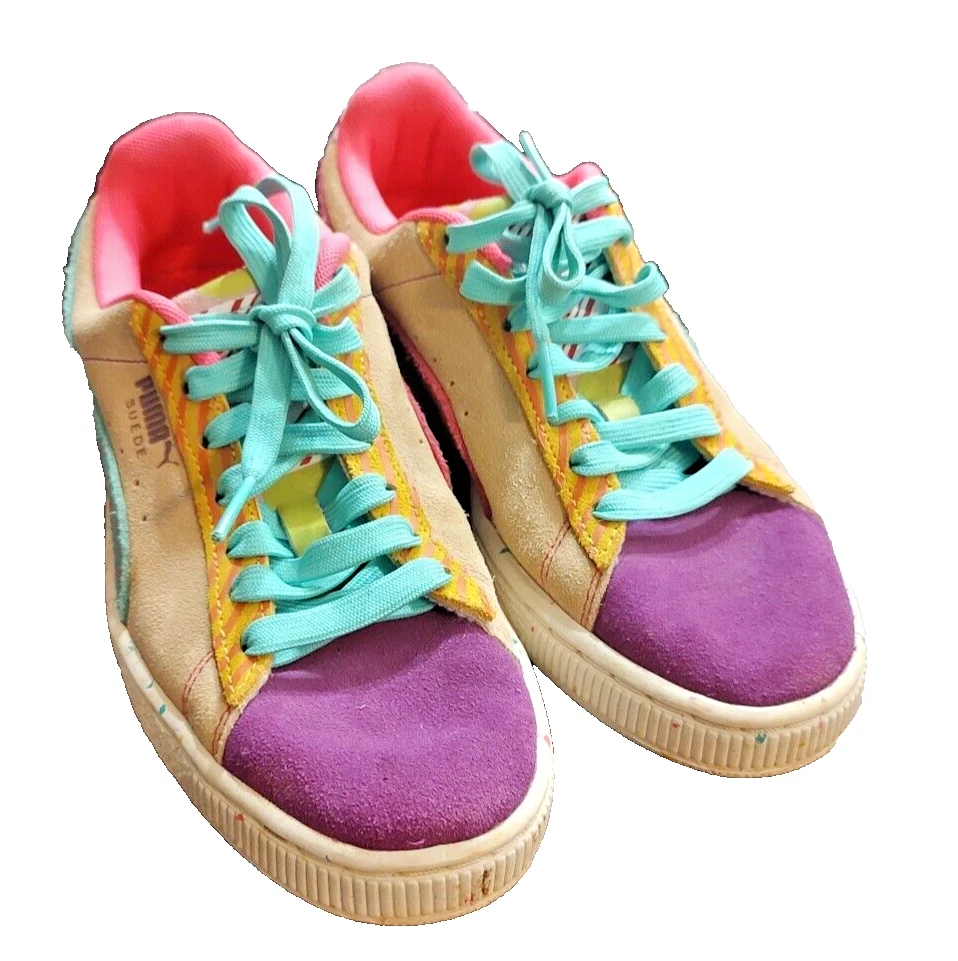 Sneakers Puma Jr alla moda per giovani ragazze verde kaki pallido taglia 4C
