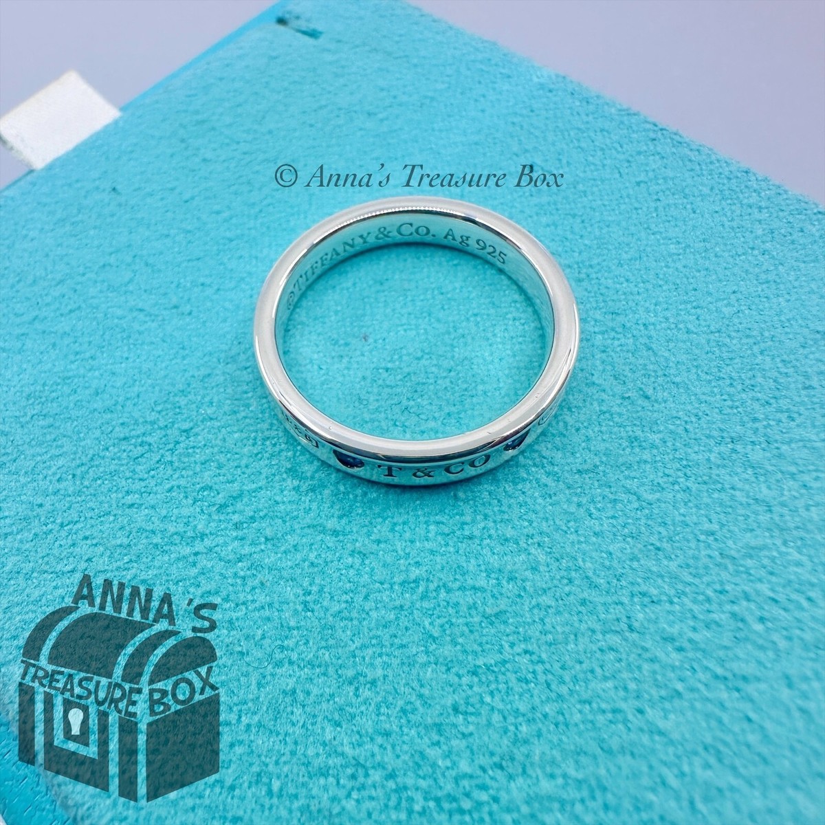 Tiffany & Co. 925 Silver 1837 Montana Blue Sapphire Silver Ring Sz 