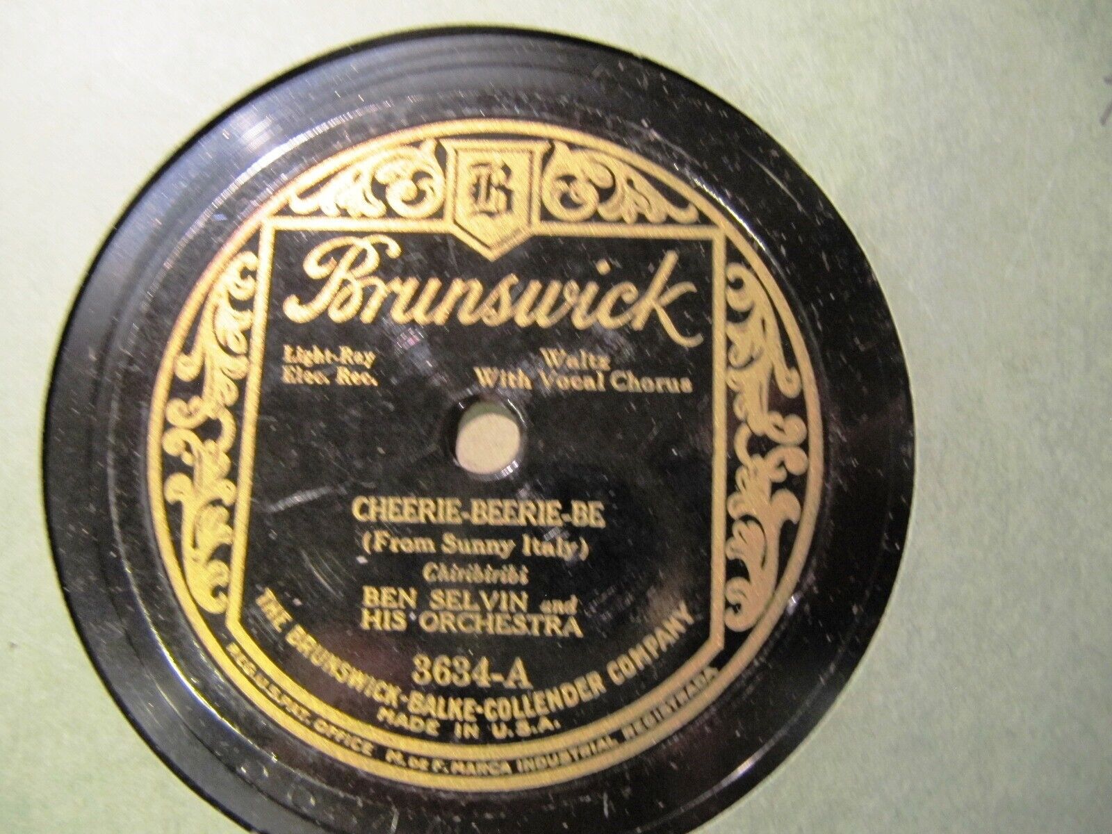 1927 Ben Selvin Bill Perry Cheerie Beerie Bee from Sunny Italy BRUNSWICK 3634