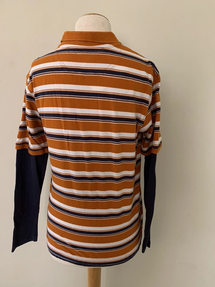 Camisa Polo J. Caqui Niños Manga Larga Rayas Talla XL Suave Naranja Azul Marino Blanco Foto 2 de 3