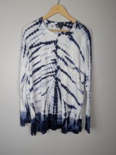Karen by Karen Kane Shirt Womens XL Blue White Tie Dye Long Sleeve Made in USA