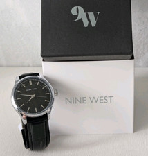 Nine West Bold Men's Jasper Watch Black Leather Silver Case NWW2201M New w/ Box