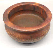 Vintage Chinese-Style Bronze Censer Bowl w/ Gilt Motifs Heavy Patina