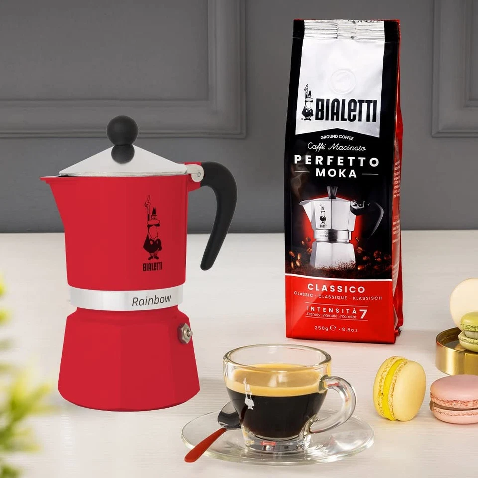 Bialetti - Rainbow: cafetera espresso con estufa, olla Moka, 3 tazas italiana, roja Foto 2 de 4
