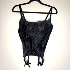 Victoria's Secret Silk Black Lace Corset Bustier Garter Lingerie Top 36C