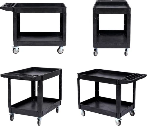 Utility Cart Rolling 2 Tier Service Tool Cart with Wheels Plastic 550 lbs Garage