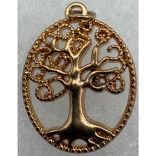 Gold Tone Tree of Life Pendant 1" Oval Design with Jewelry Box