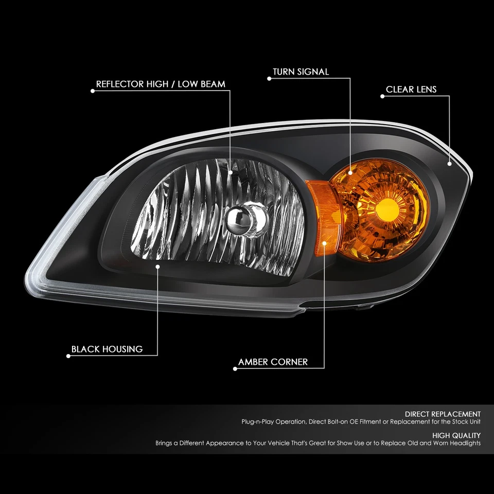 ДЛЯ 05-10 CHEVY COBALT PONTIAC G5 ЧЕРНЫЙ КОРПУС ЯНТАРНАЯ УГЛОВАЯ ФАРА ФАРА ФАРА - Изображение 2 из 4