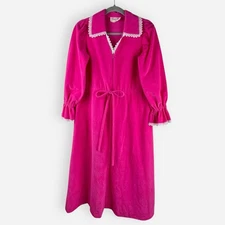 Vintage Vanity Fair Velour Pink House Coat Robe Sz 10 Barbiecore Lace Zip