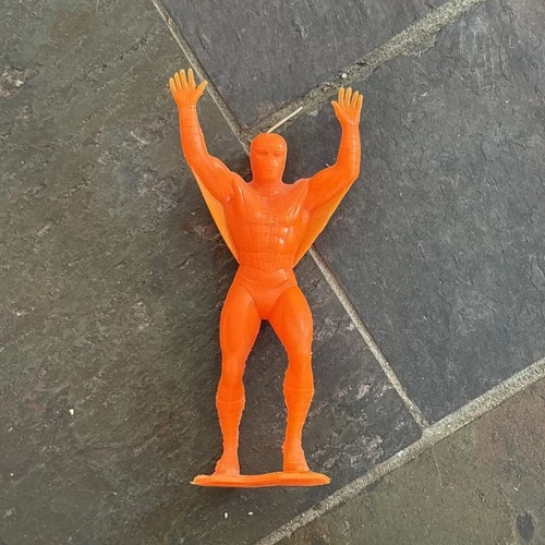 Vintage 1967 MARX MARVEL Plastic Action Figure SPIDER-MAN ORANGE Arms Up NICE!