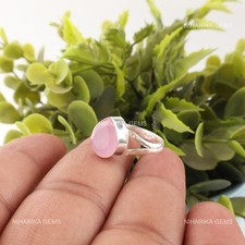 Rose Chalcedony Stone Valentines Daughter Solitaire Boho Ring Jewelry 925 Silver
