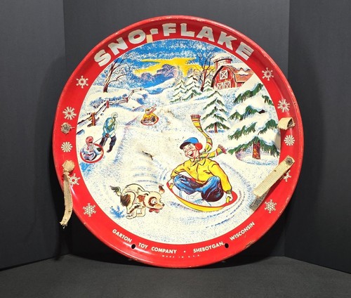 Vintage 1950s Sno-Flake Sled Disc Saucer Metal Garton Toy Sheboygan WI 26"