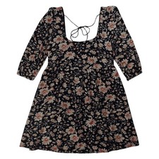 American Eagle Black Floral Chiffon XS Babydoll Dress Boho Fairy Black  Pink AEO
