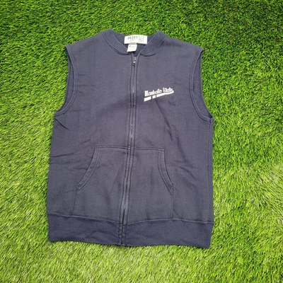 #ad Vintage 80s Champion Mankato State Vest Women M L 19x23 Blue $28.50