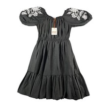 Knox Rose Dress Women XS Black Boho Cottagecore Embroidered Balloon Sleeve NWT