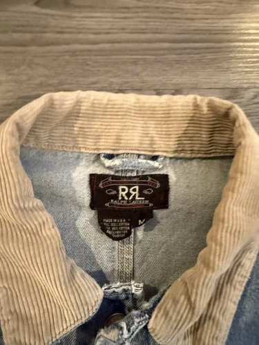 Vintage 90s RRL Ralph Lauren Denim Trucker Jacket Corduroy Collar  Mens Medium  - product listing photo